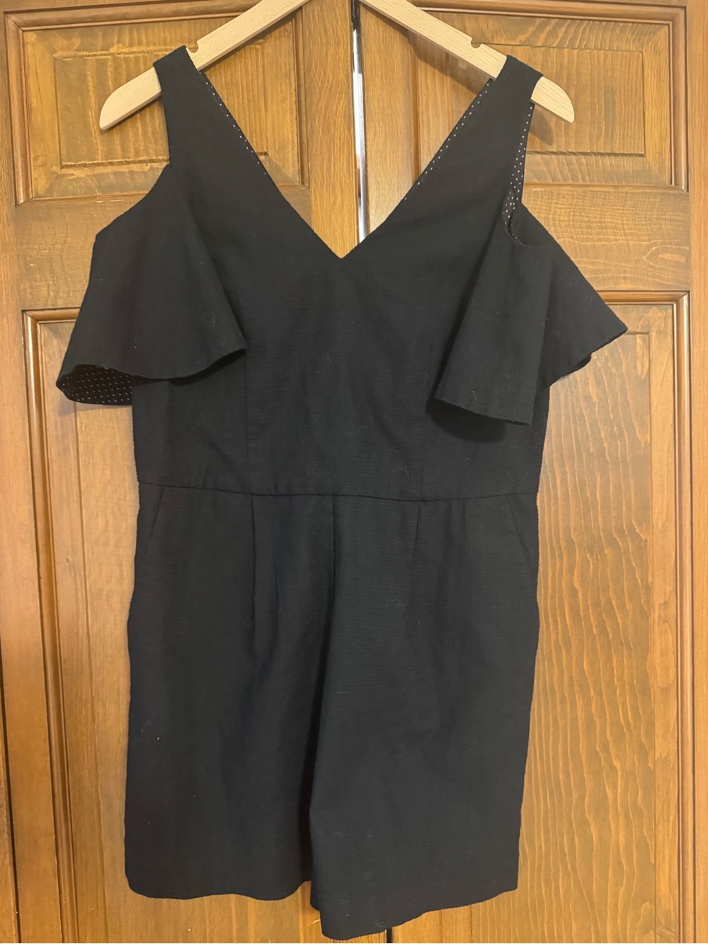 elevenses Black On and Off Shoulder V-Neck Shorts Jumper with Flutter Sleeve